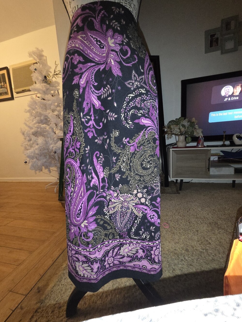 Briggs New York Black and Purple Paisley A-Line Skirt